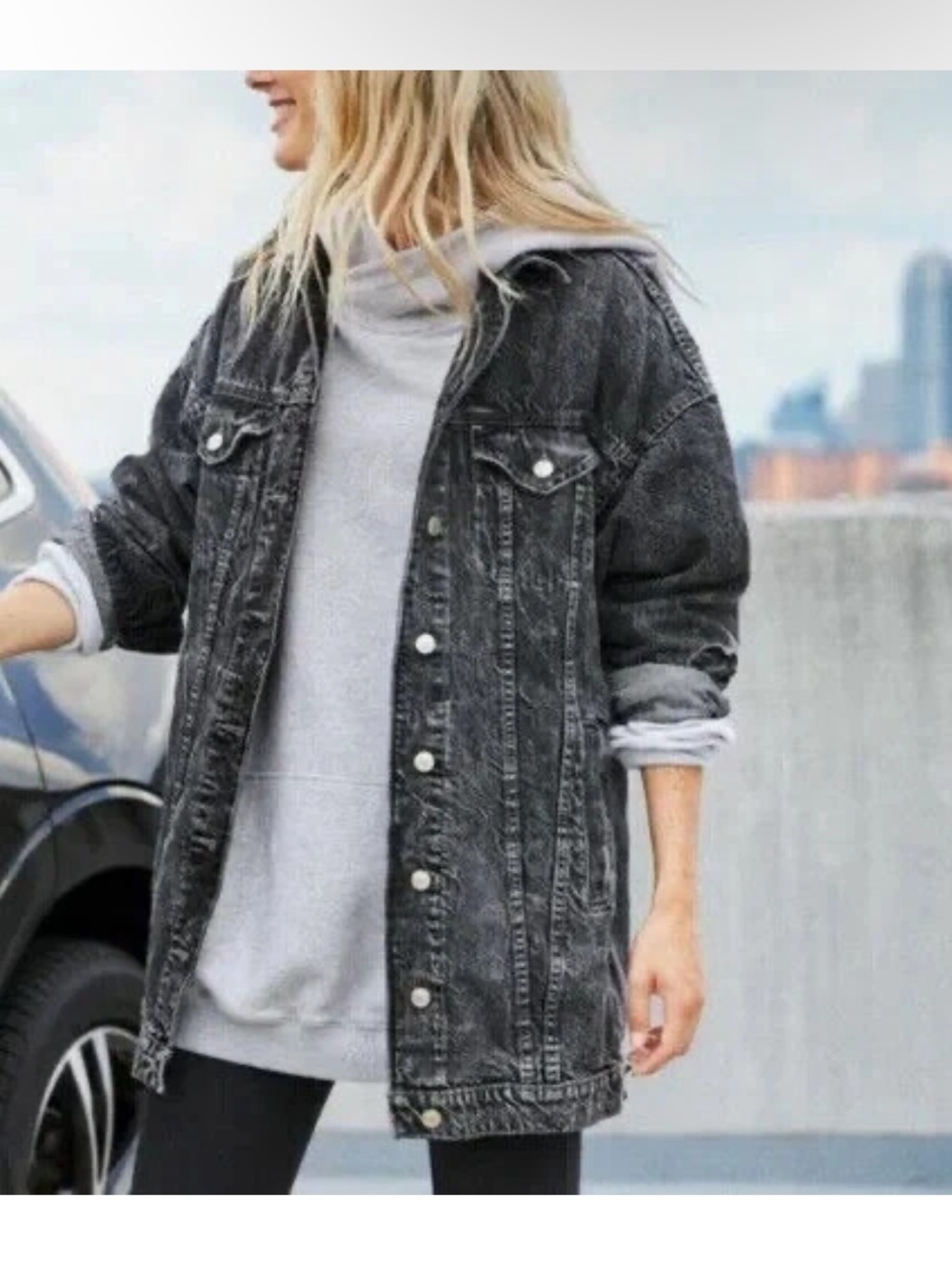 American Eagle Outfitters Black Washed Longline Denim Jacket